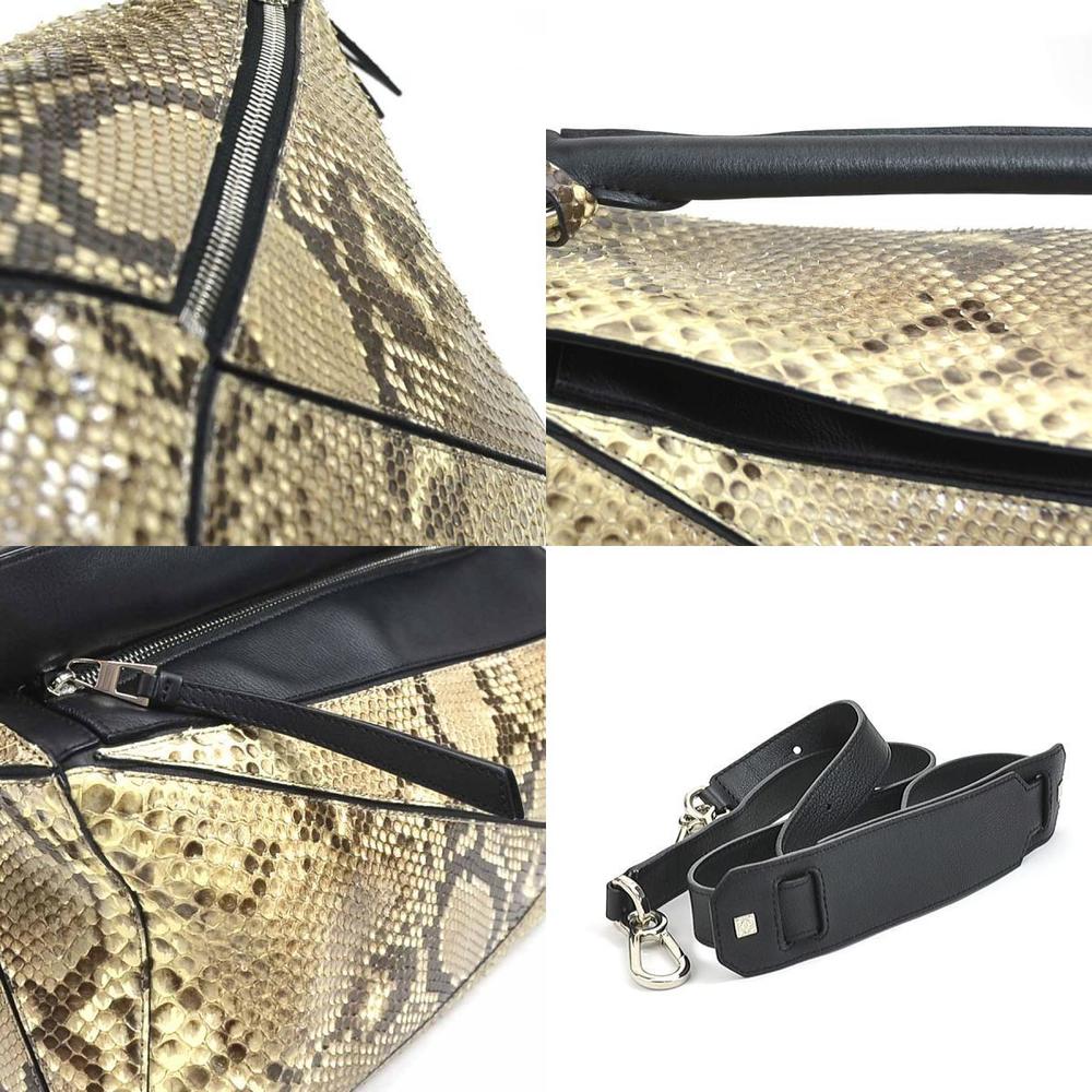 Loewe Black Puzzle Brown Leather Python Crossbody… - image 4